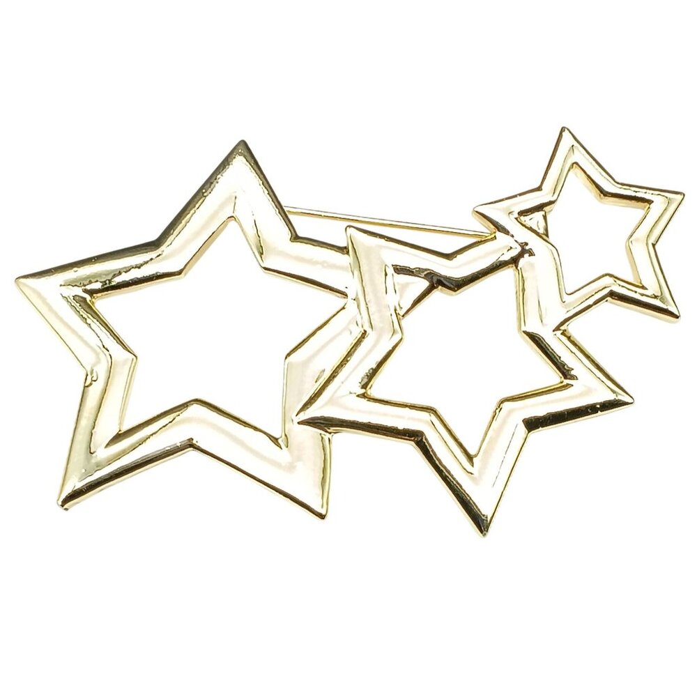 Vintage Triple Star Brooch Pin in Gold-Tone